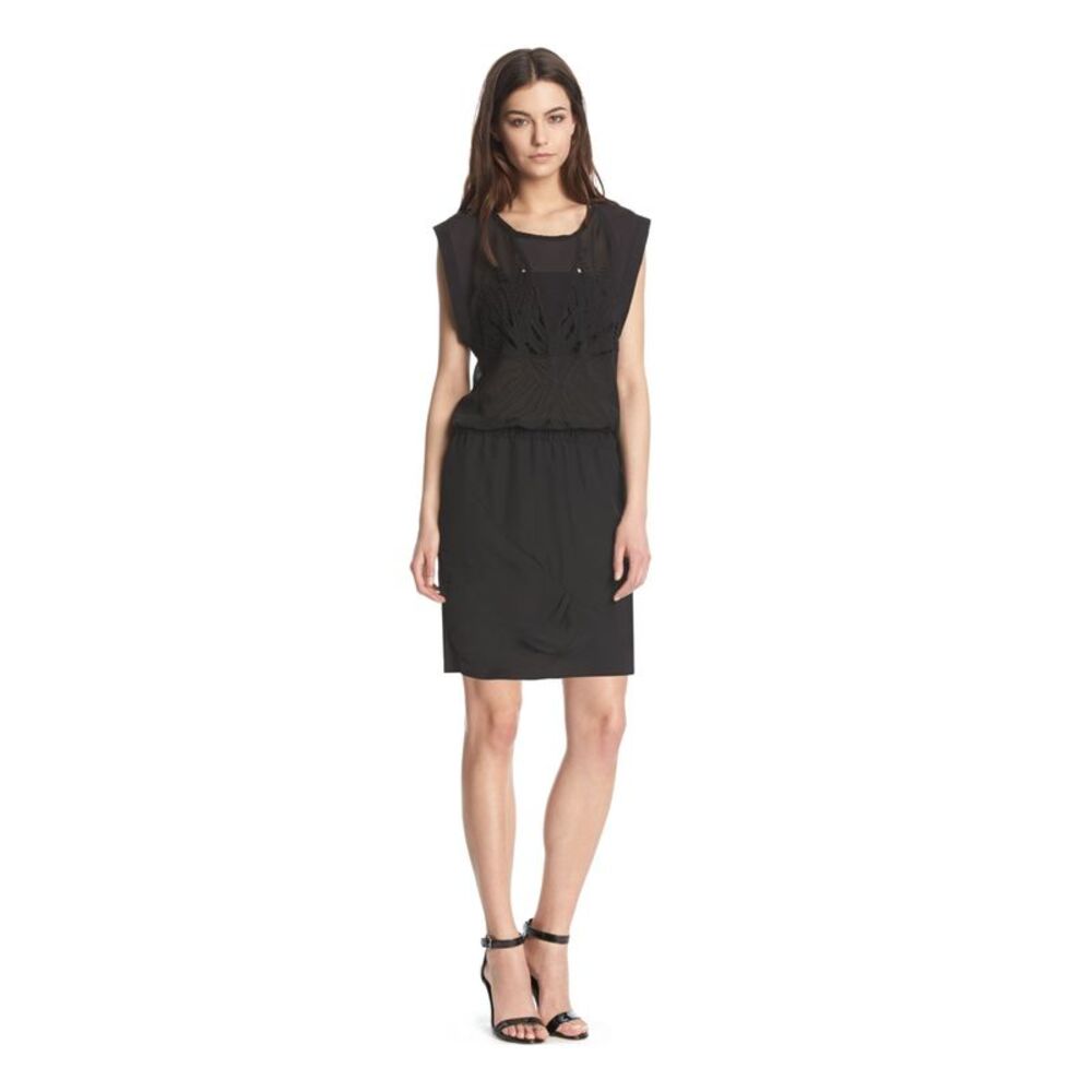KIIND OF Womens Black Sleeveless V Neck Above The Knee Blouson Dress Size: S
